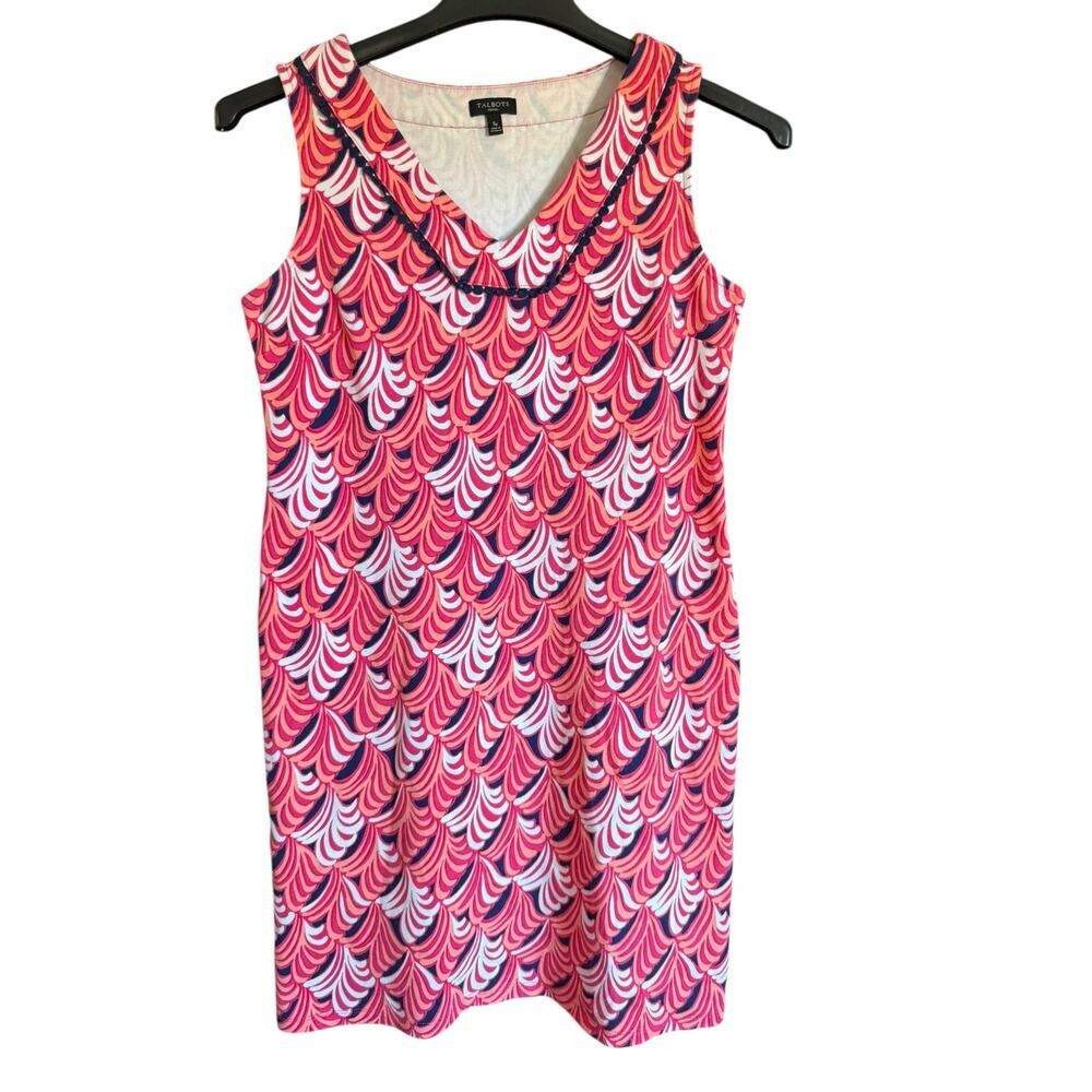 Talbots Bright & Fun Pink, Peach, & Navy Sleeveless Cotton Dress- Petite Small